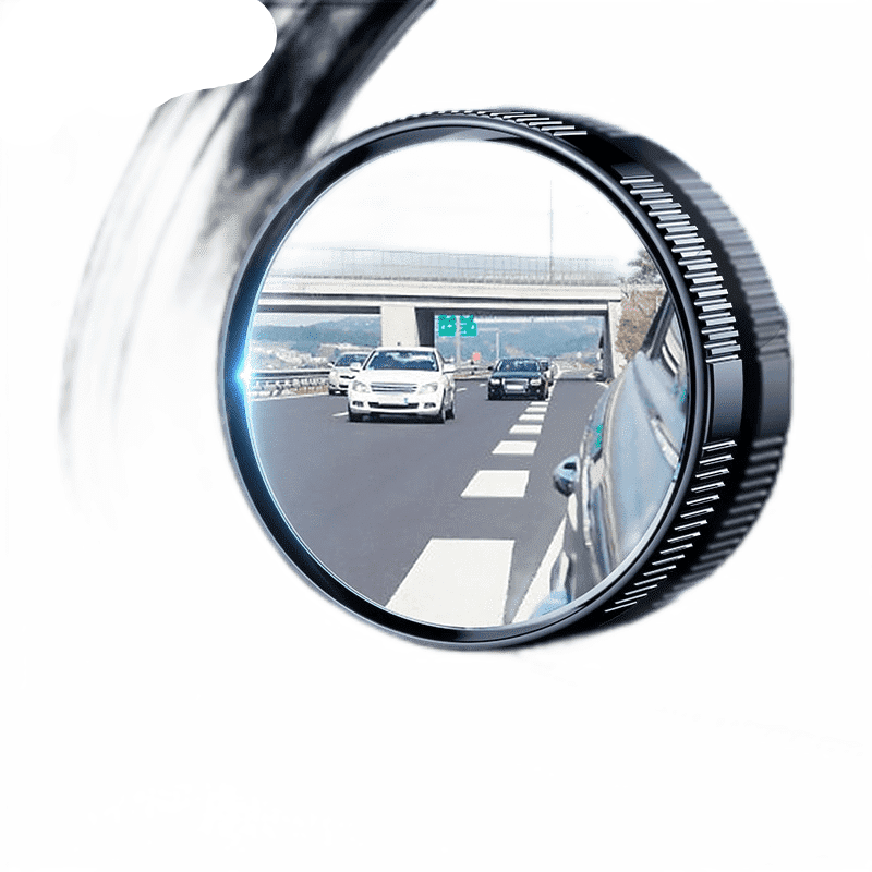A imagem mostra o espelho auxiliar refletindo os veículos que vem atrás.