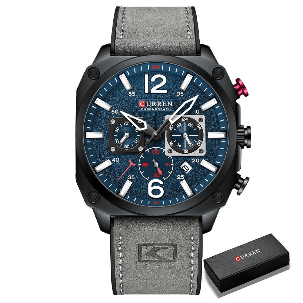 A imagem mostra o relógio da cor cinza e azul.