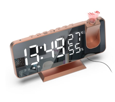 A imagem mostra o relógio inteligente de mesa da cor ouro-rosé.