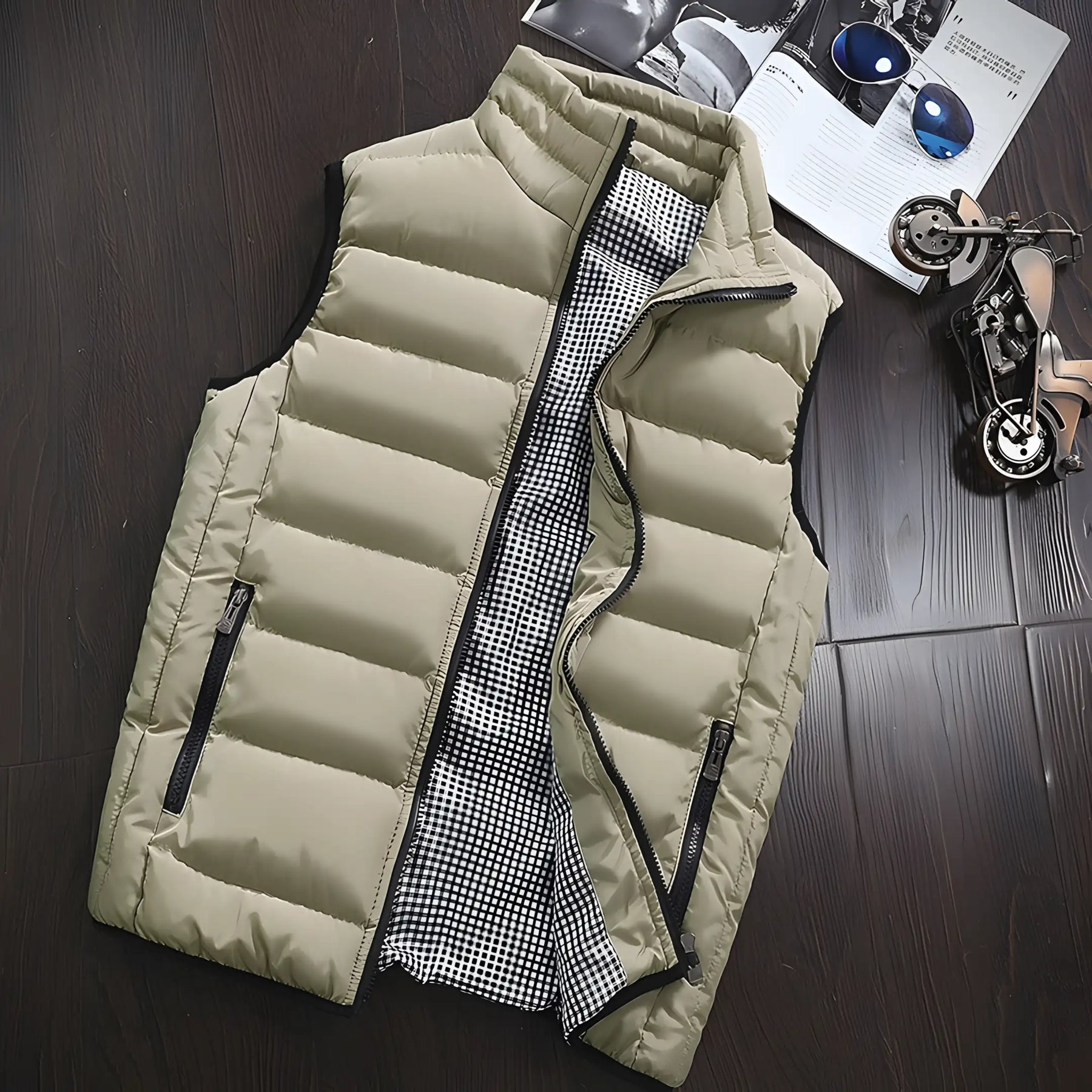 colete masculino puffer na cor caqui