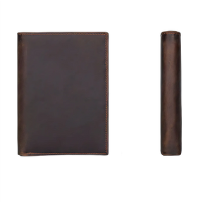 Caderno de couro marrom, dimensões 11x15,5cm, elegante e prático para anotações.