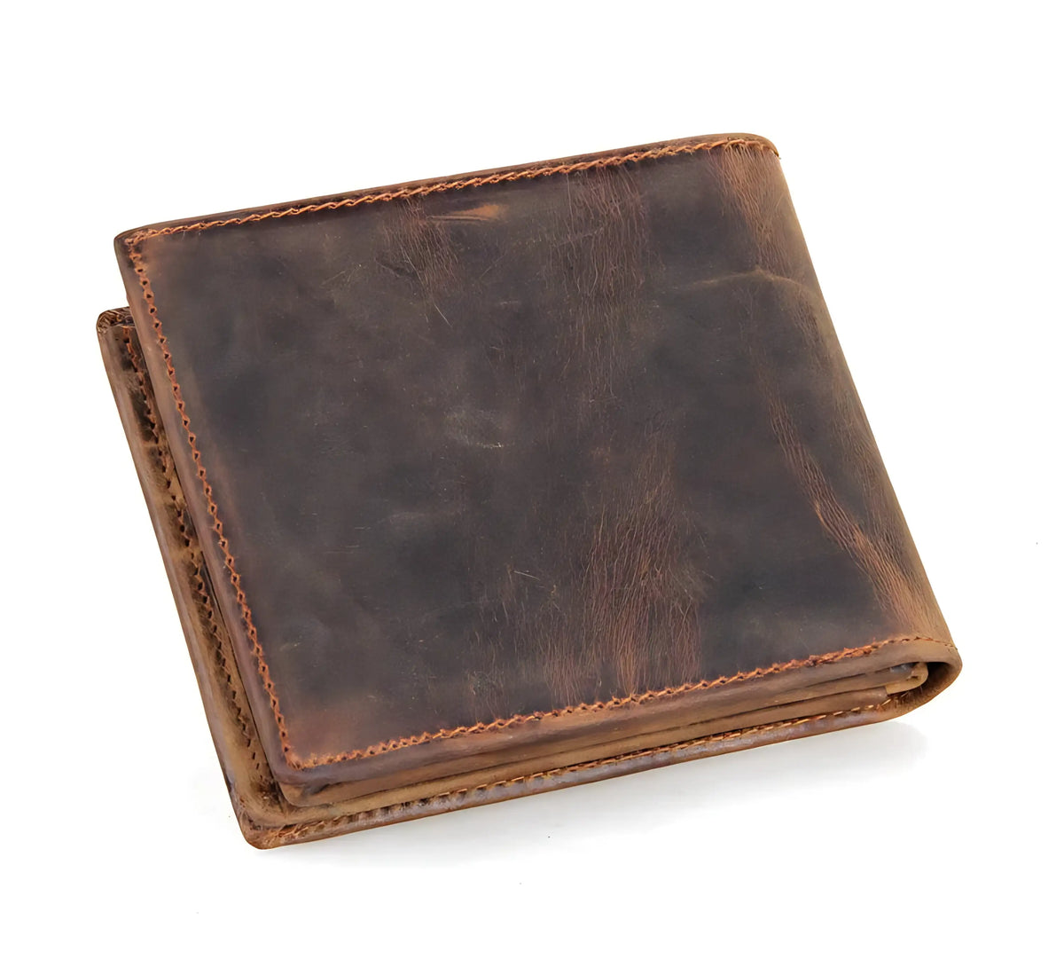 Carteira de couro marrom, estilo dobrável, ideal para homens.