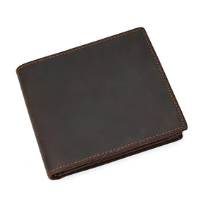 Carteira de couro marrom com costura laranja, ideal para homens com estilo.