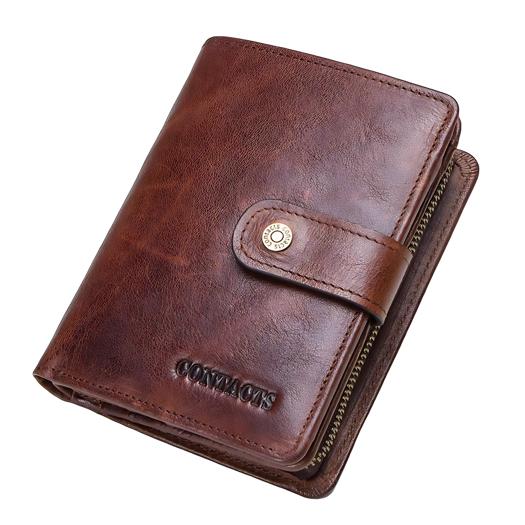 Carteira de couro marrom, compacta e elegante, ideal para organização pessoal.