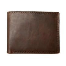 Carteira masculina de couro marrom, elegante e durável para uso diário.
