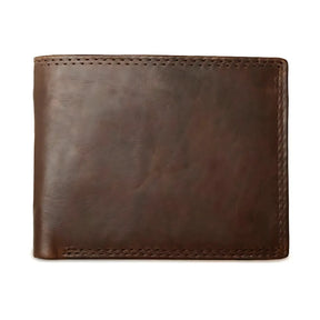 Carteira masculina de couro marrom, elegante e durável para uso diário.