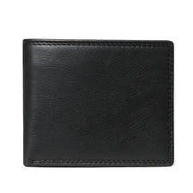 Carteira de couro preto masculina, elegante e prática para uso diário.
