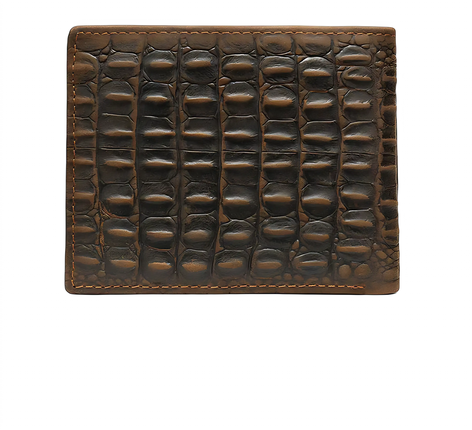 Carteira de couro marrom com textura croco, elegante e sofisticada para e-commerce.