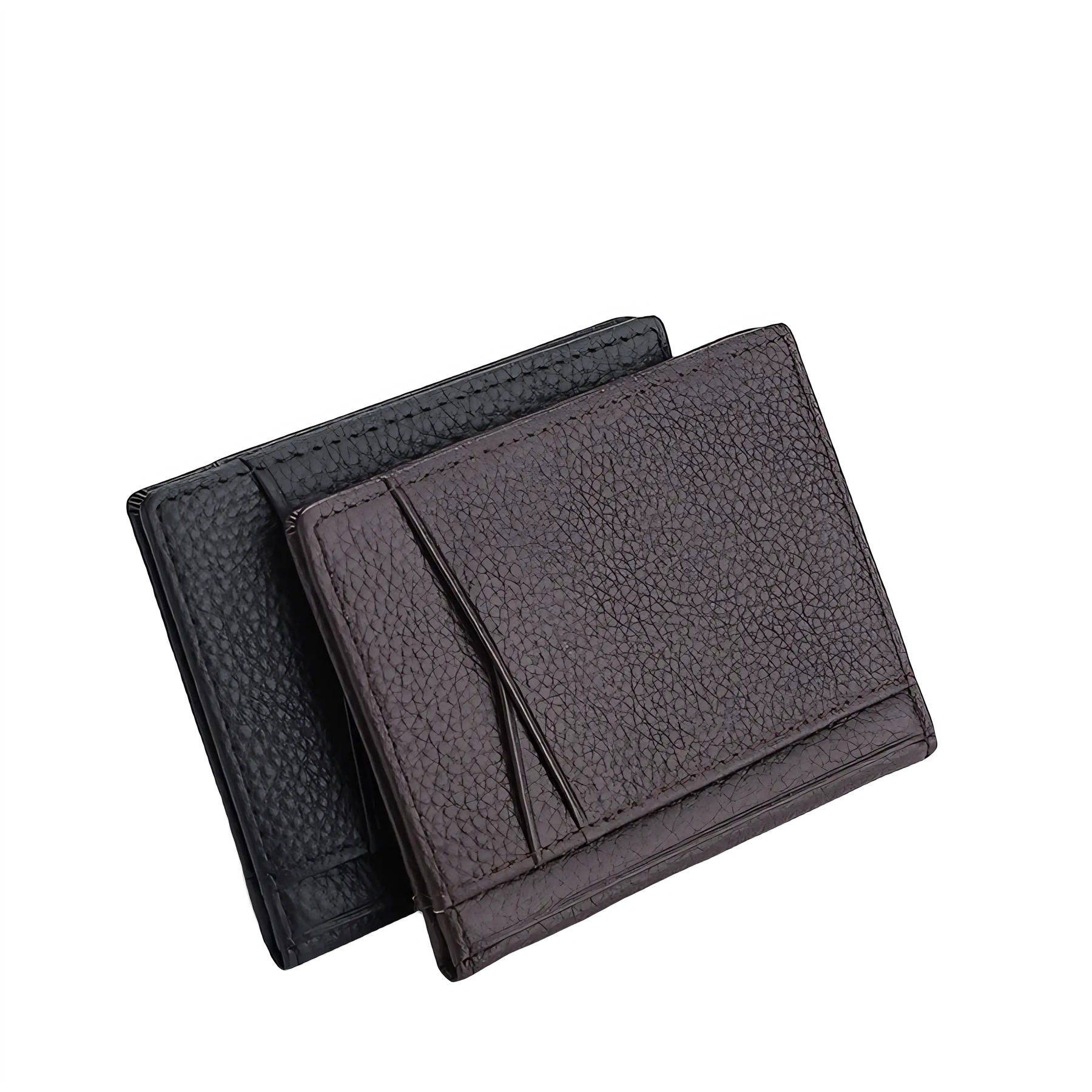 Porta-cartões em couro nas cores preto e marrom, com design prático e elegante.