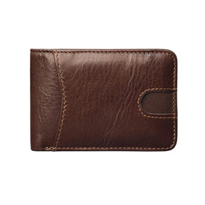 Carteira Masculina Bifold em Couro Genuíno com Proteção RFID Design Retrô e Compartimentos para Cartões e Dinheiro