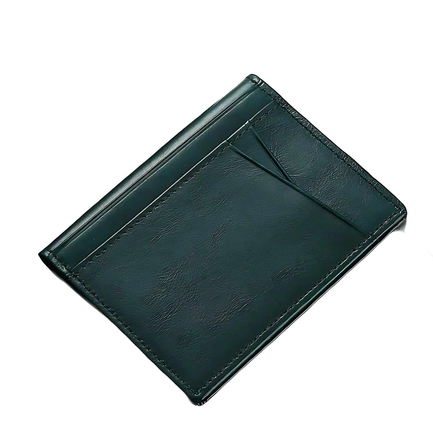 Carteira de couro trabalhada em verde, ideal para cartões e documentos.