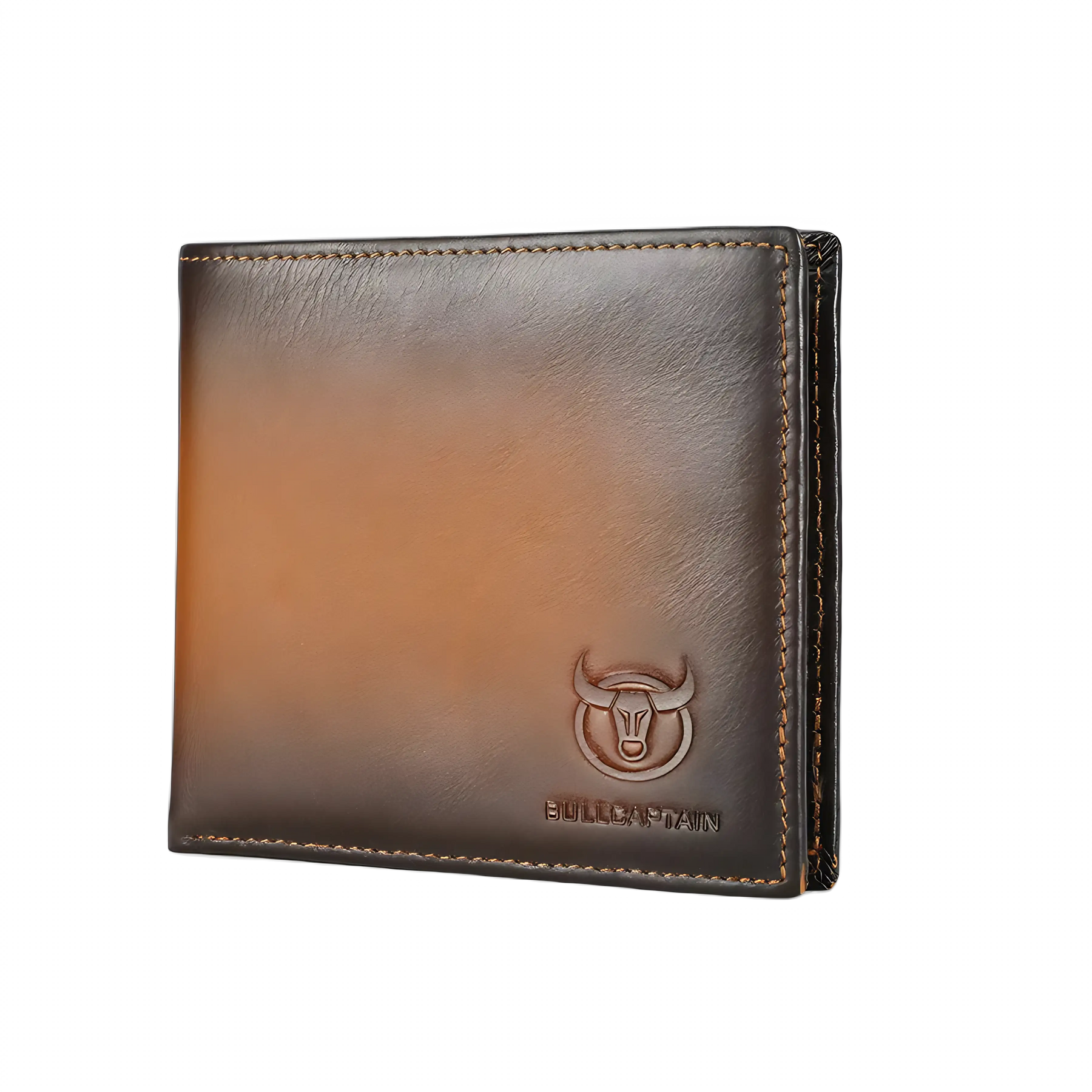 Carteira de couro Bullcaptain, estilo masculino, tamanho compacto, marrom e preto.