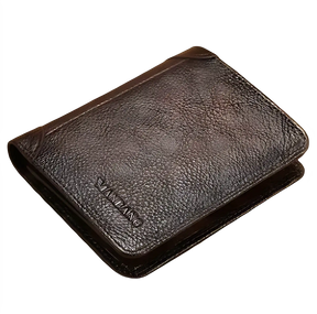 Carteira de couro marrom, elegante e compacta, ideal para homens modernos.