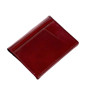 Carteira de couro vermelho vinho com acabamento em cera, elegante e funcional.