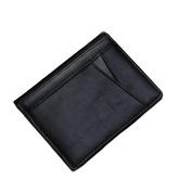 Porta-cartões de couro preto, design elegante e prático para uso diário.