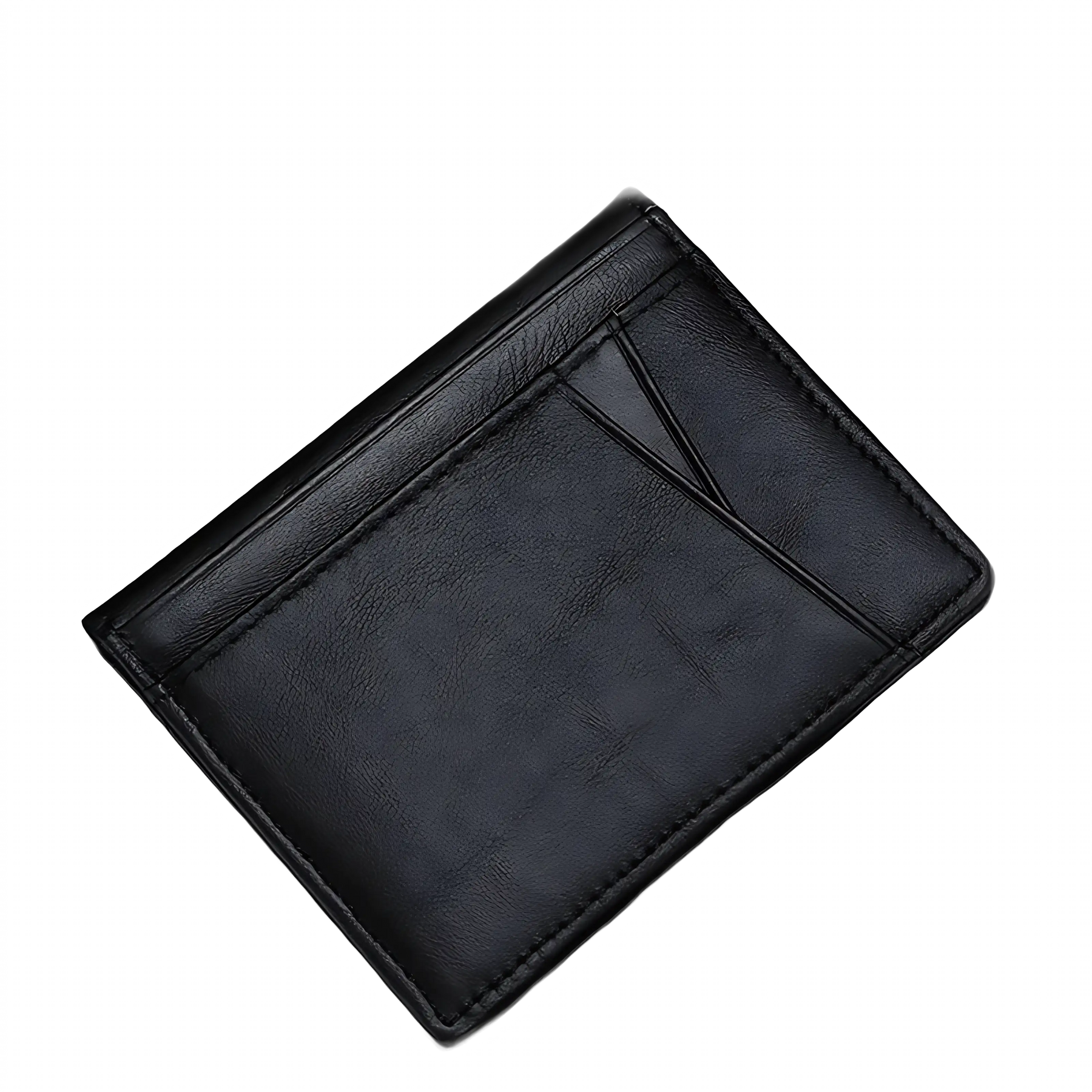 Porta-cartões de couro preto, design elegante e prático para uso diário.
