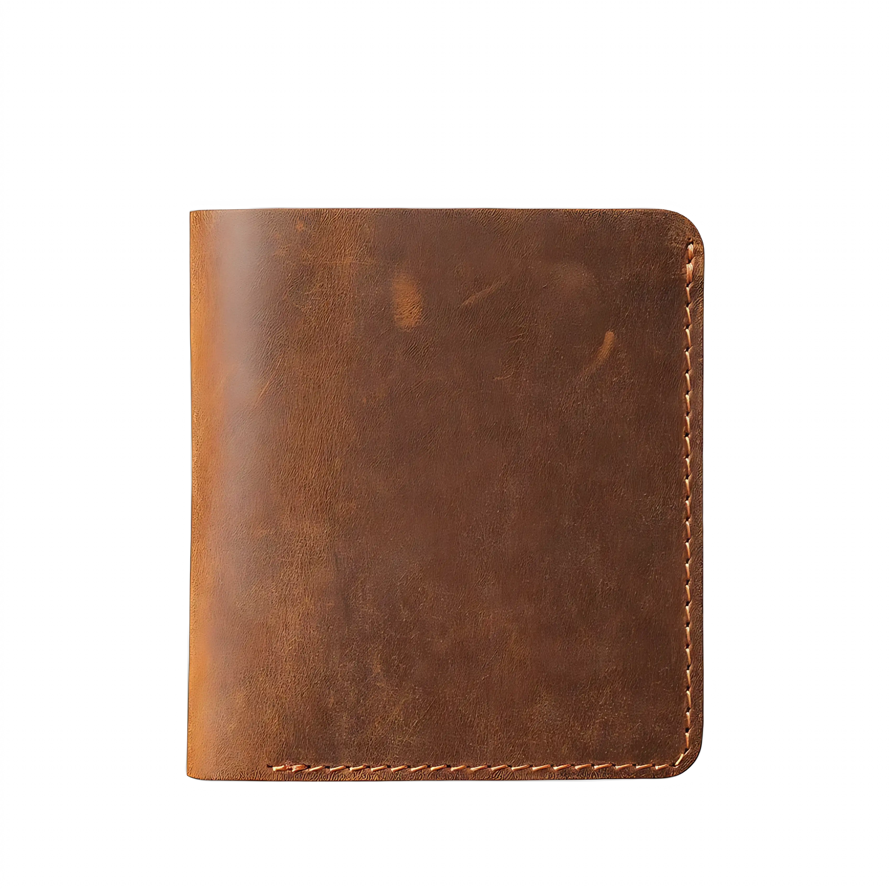 Carteira de couro marrom, compacta e leve, ideal para organização pessoal.