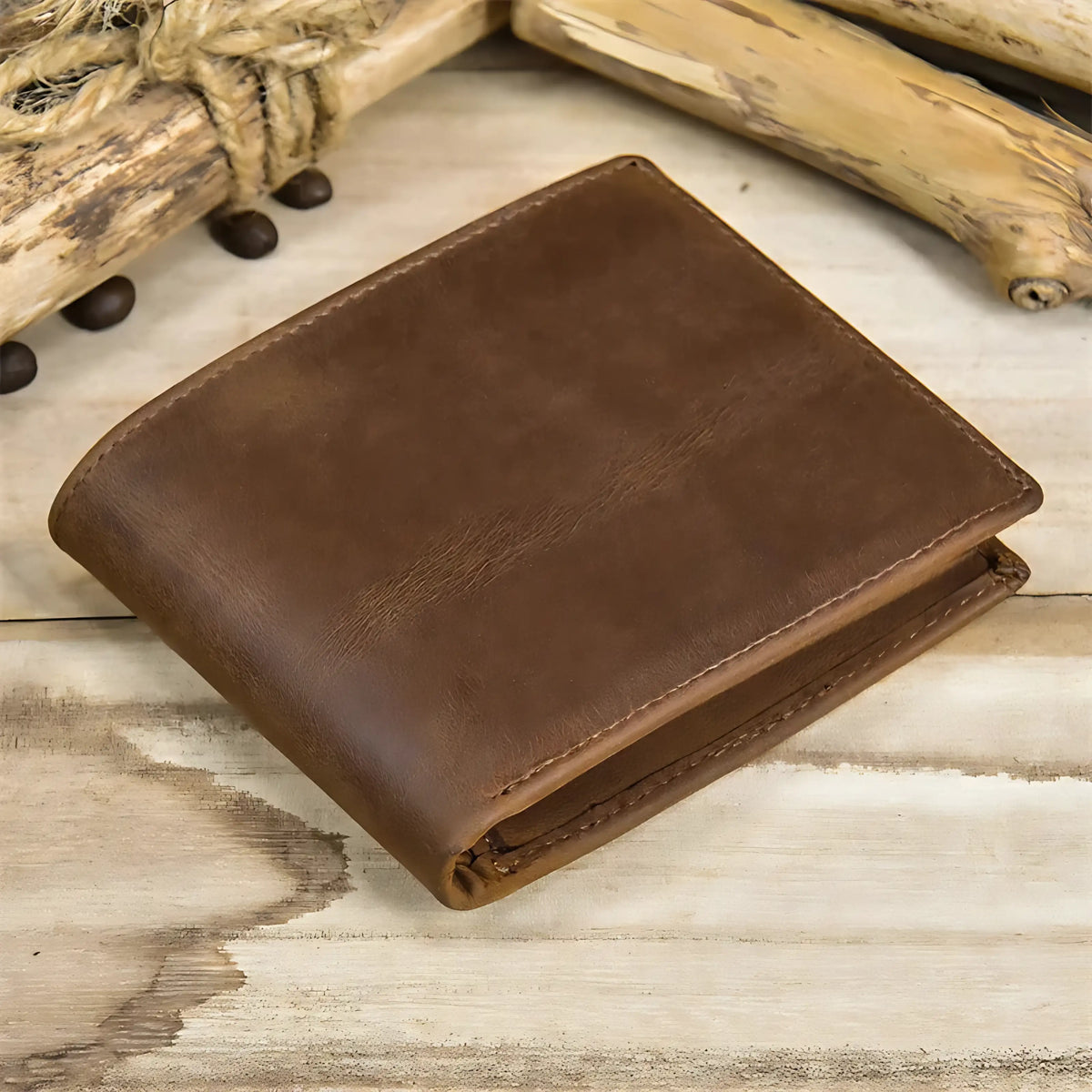 Carteira de couro marrom, elegante e prática, ideal para homens.