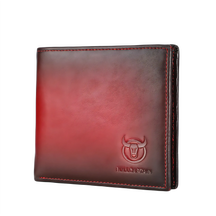 Carteira de couro masculina, marrom com detalhes em vermelho e logotipo Bullcaptain.