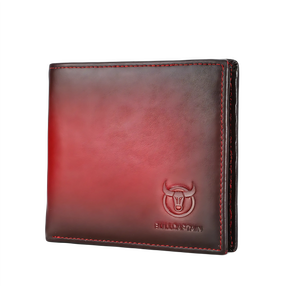 Carteira de couro masculina, marrom com detalhes em vermelho e logotipo Bullcaptain.
