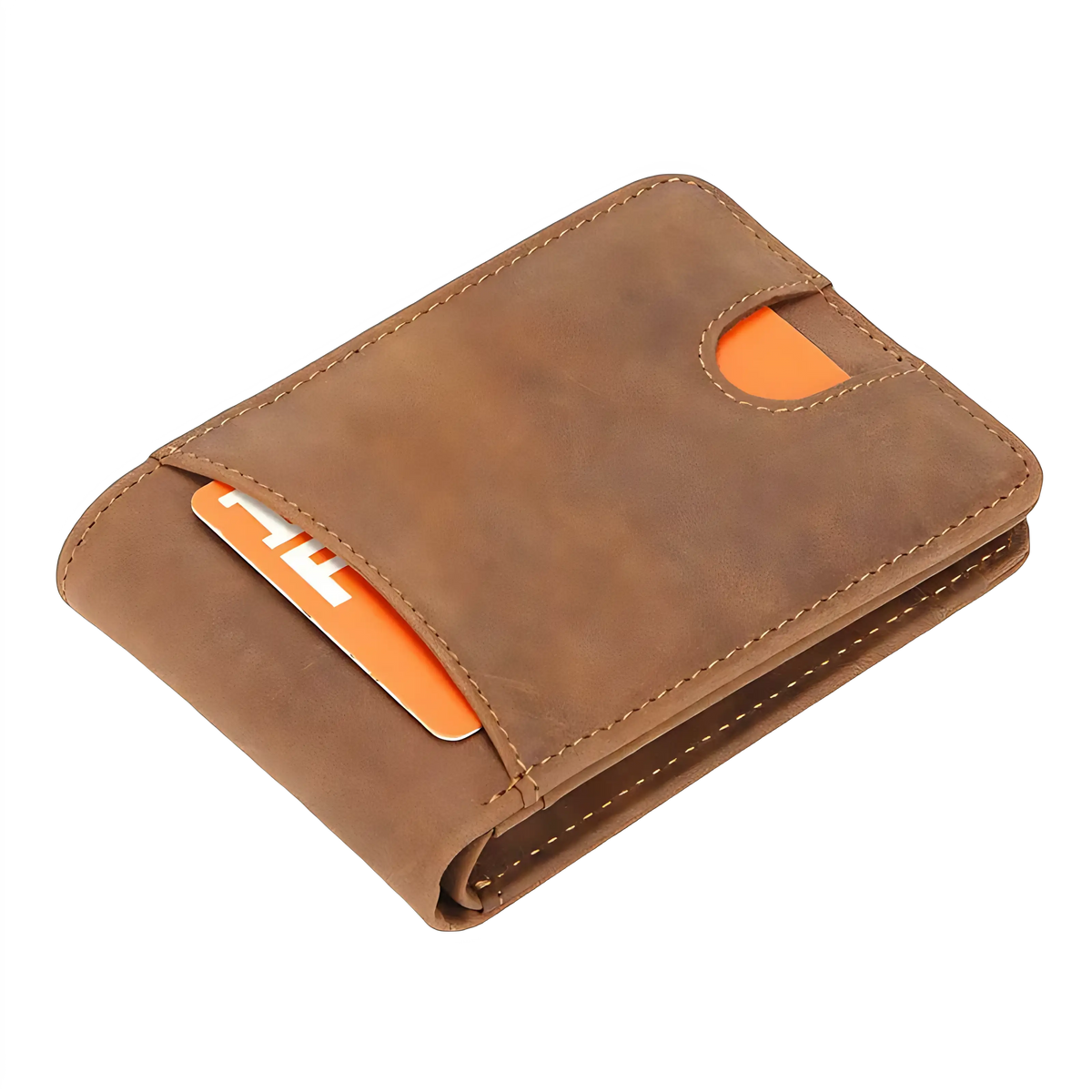 Carteira masculina de couro marrom com porta-cartão, estilo moderno e funcional.
