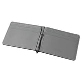 Carteira masculina cinza com compartimentos para cartões em material sintético.