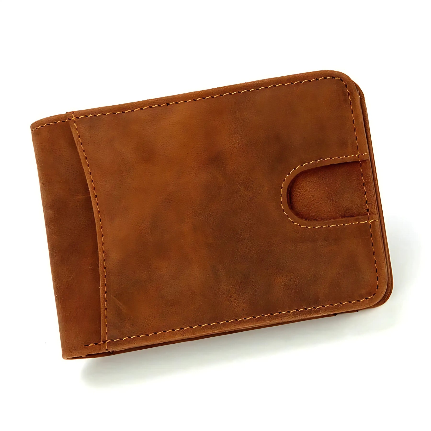 Carteira de couro marrom, compacta e elegante, ideal para o dia a dia.