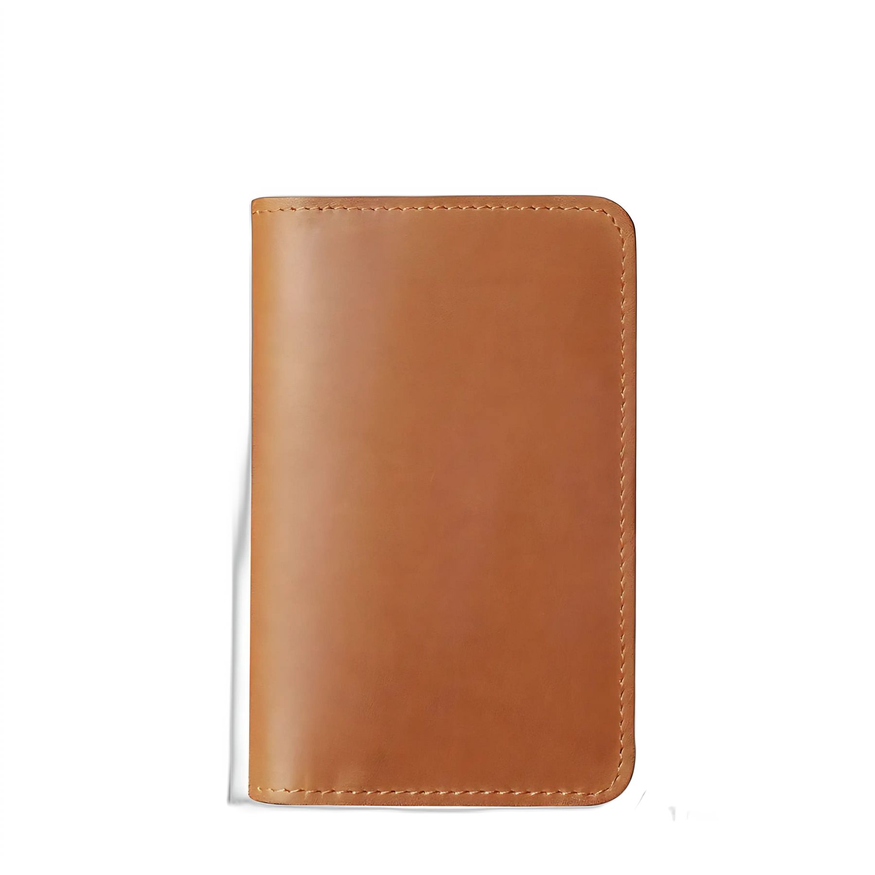 Carteira de couro marrom, dimensões 14,5 cm x 9,5 cm, leve e elegante.