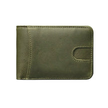 Carteira masculina verde em couro, design moderno e elegante para organização.