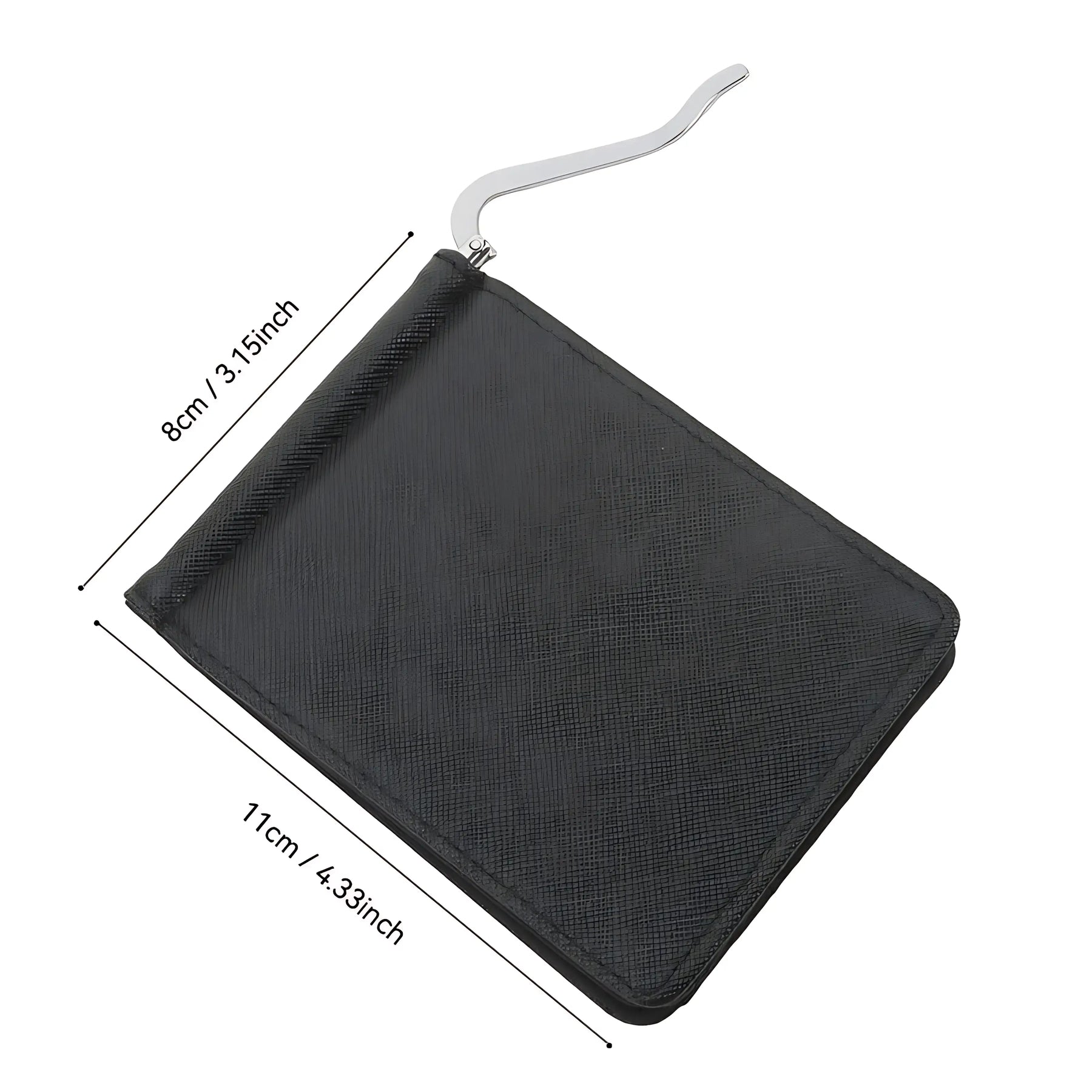 Porta-cartões preto, tamanho 8x11cm, ideal para organização de documentos.