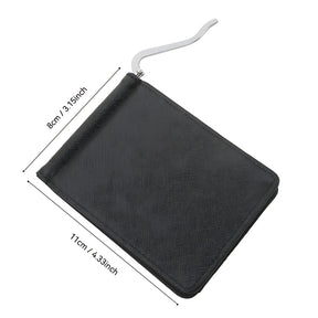 Porta-cartões preto, tamanho 8x11cm, ideal para organização de documentos.