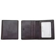 Carteira em couro preto, compacta, com vários compartimentos para cartões e documentos.