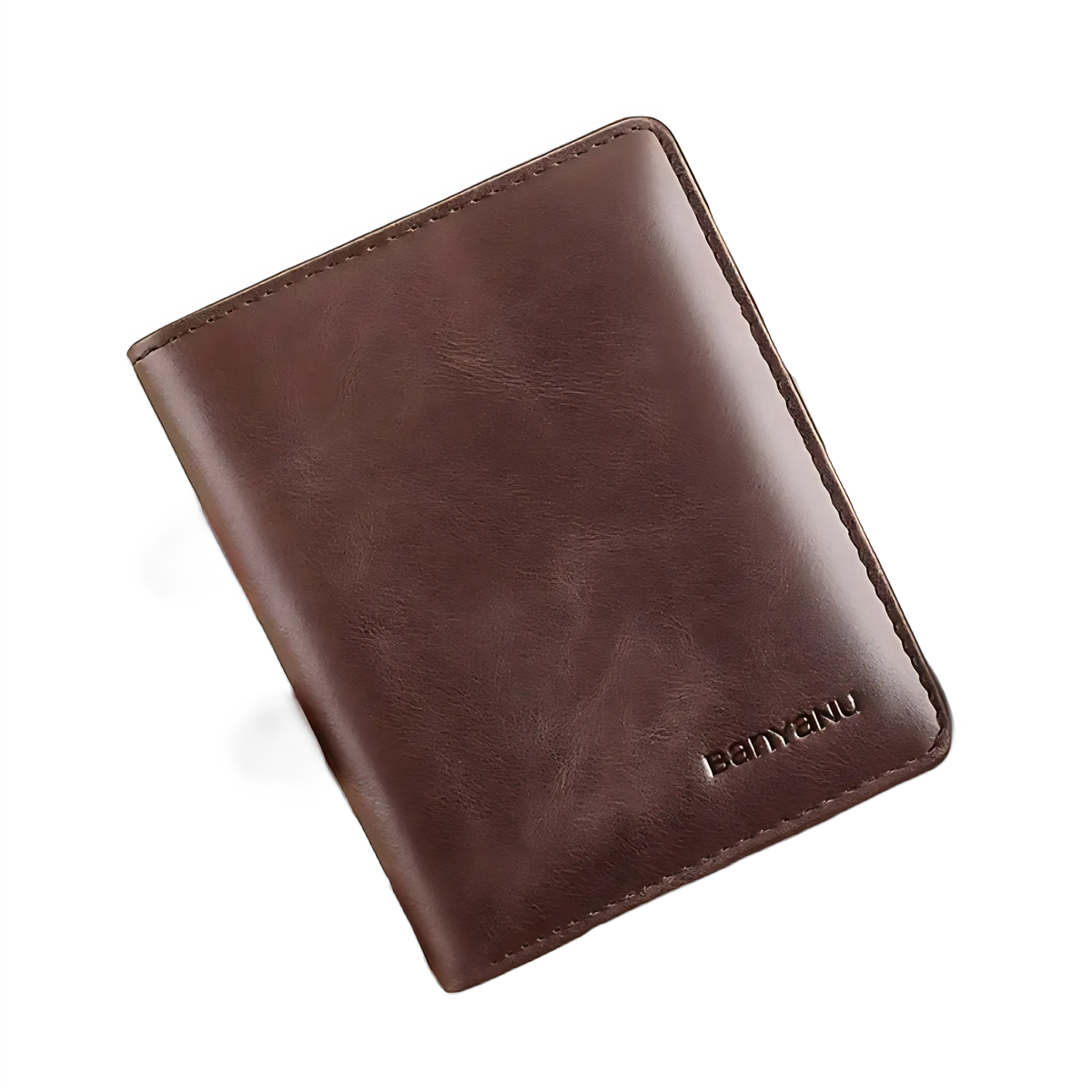 Carteira de couro marrom para homens, elegante e compacta, ideal para o dia a dia.