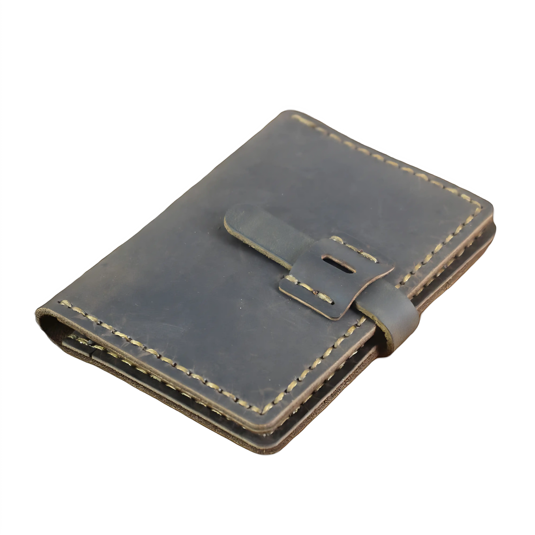 Carteira de couro marrom com fecho, estilo MC-431, ideal para organização de cartões.