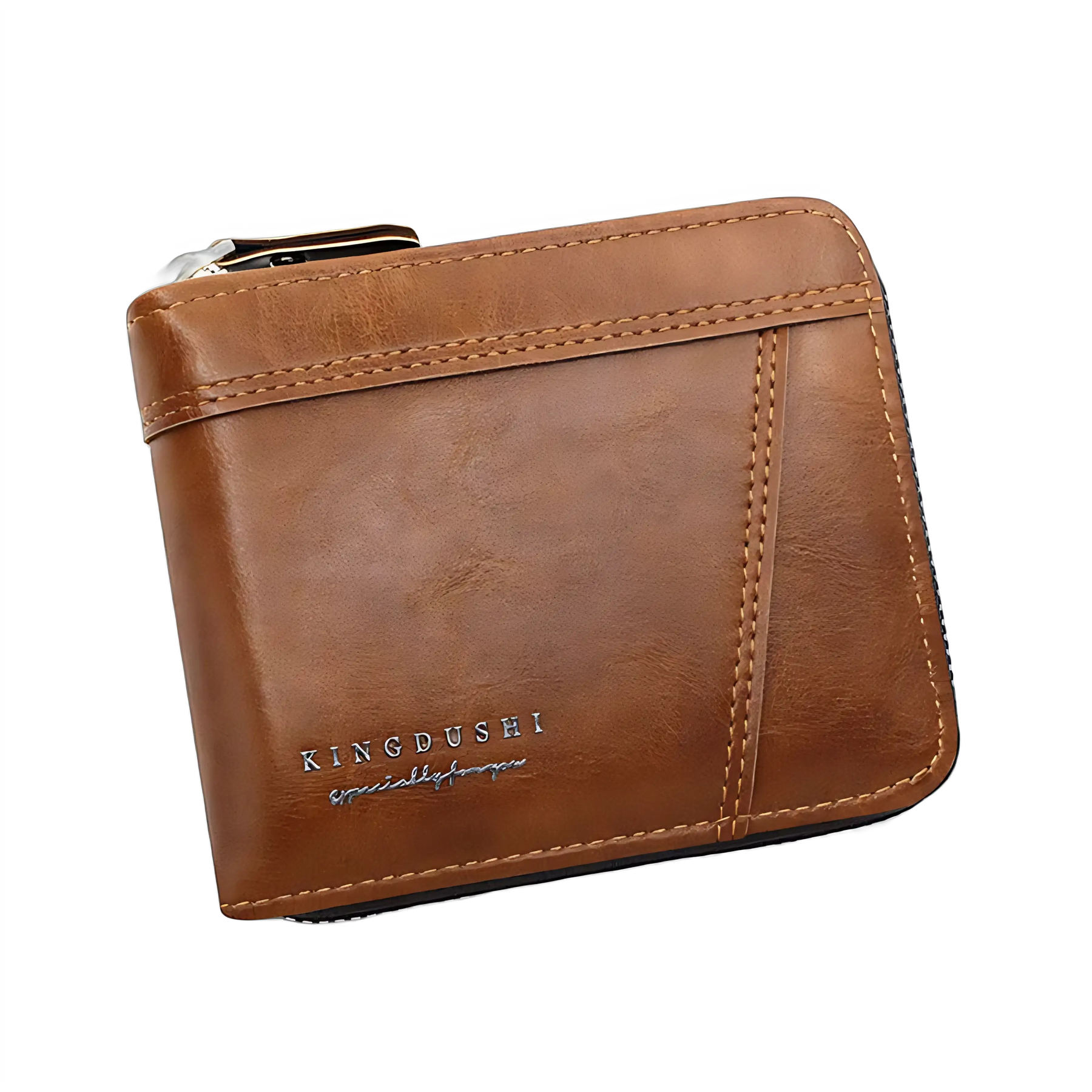 Carteira masculina de couro marrom, elegante e compacta, ideal para organização.