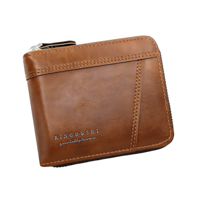 Carteira masculina de couro marrom, elegante e compacta, ideal para organização.