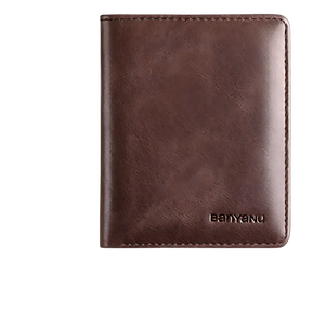 Carteira masculina marrom, dimensões 11x8,5cm, material sintético, ideal para uso diário.