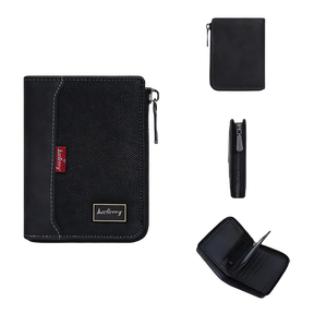 Carteira masculina preta compacta com zíper e design elegante