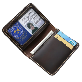 Porta-documentos elegante em couro com compartimentos para cartões e dinheiro.