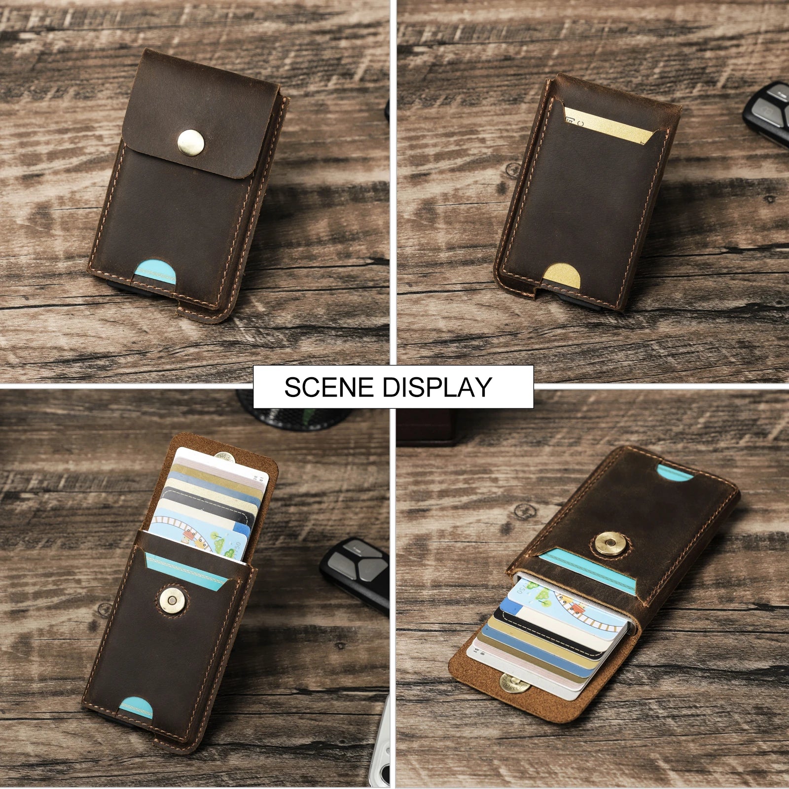 Carteira Masculina RFID Slim em Couro Legítimo com Proteção RFID e Design Vintage com Fecho Seguro