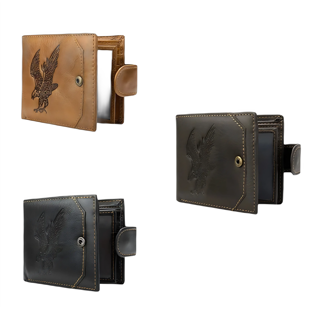Carteira masculina em couro disponível nas cores marrom, café e preto.