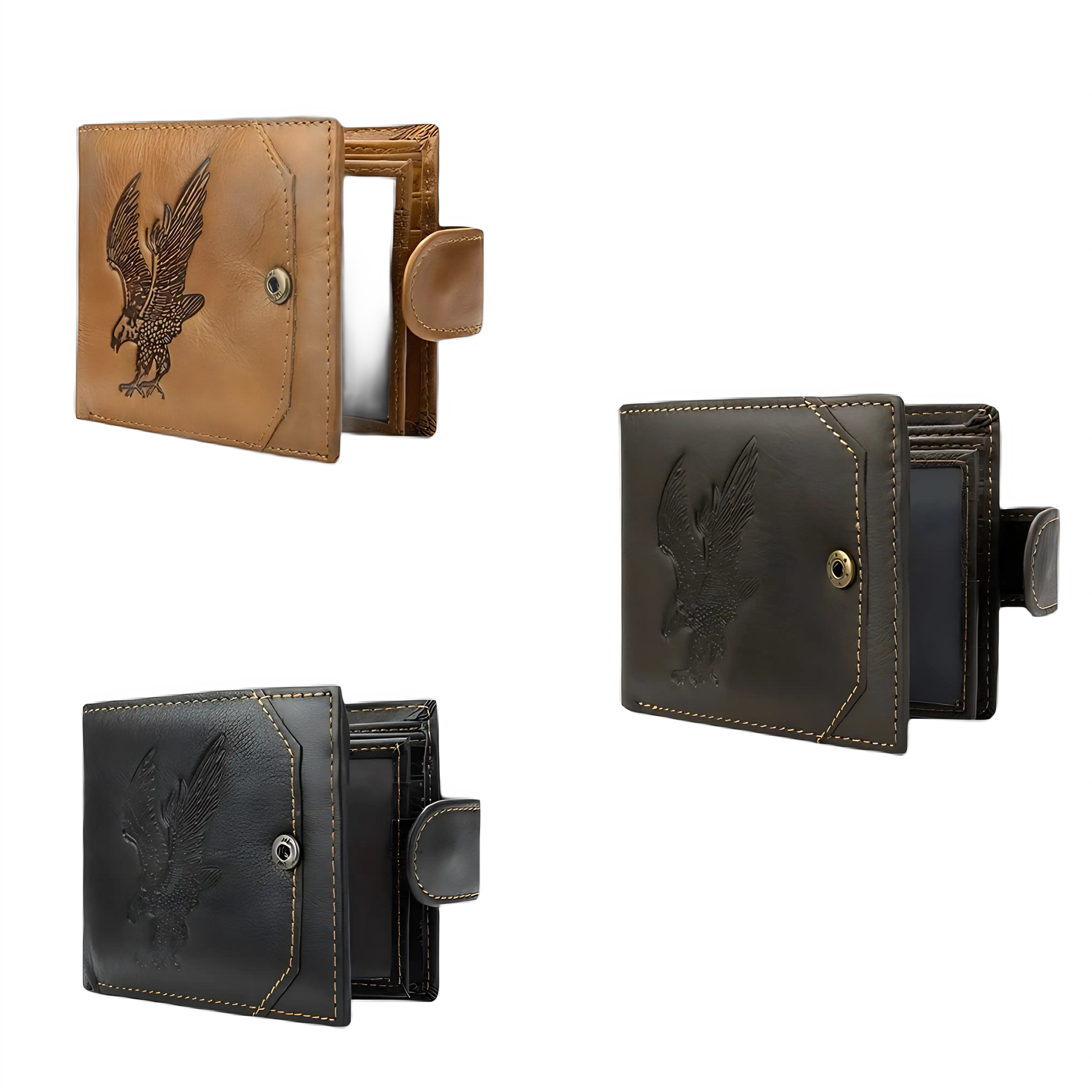 Carteira masculina em couro disponível nas cores marrom, café e preto.