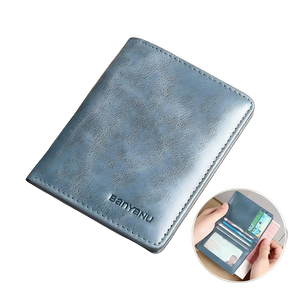 Carteira de couro vintage azul, com proteção RFID e 7 compartimentos para cartões.