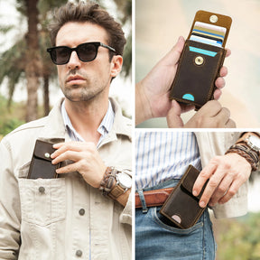 Carteira Masculina RFID Slim em Couro Legítimo com Proteção RFID e Design Vintage com Fecho Seguro
