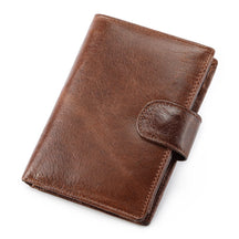 Carteira Masculina em Couro Legítimo com Proteção RFID Fecho Hasp Estilo Vintage Compacta