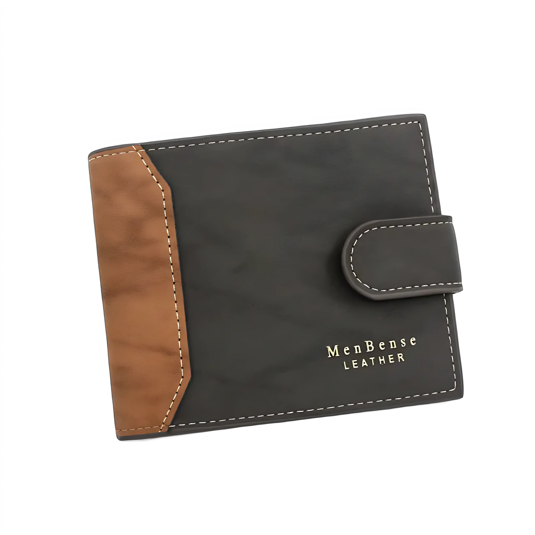 Carteira de couro masculina preta e marrom, design elegante e compacto.