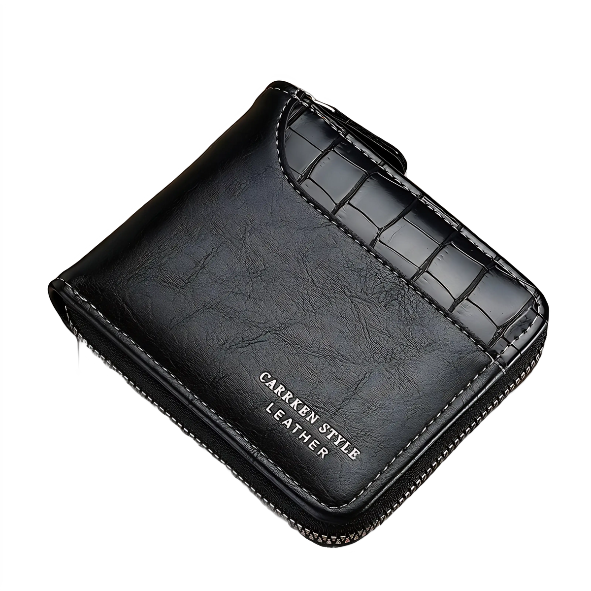 Carteira masculina em couro preto, estilo sofisticado e elegante.