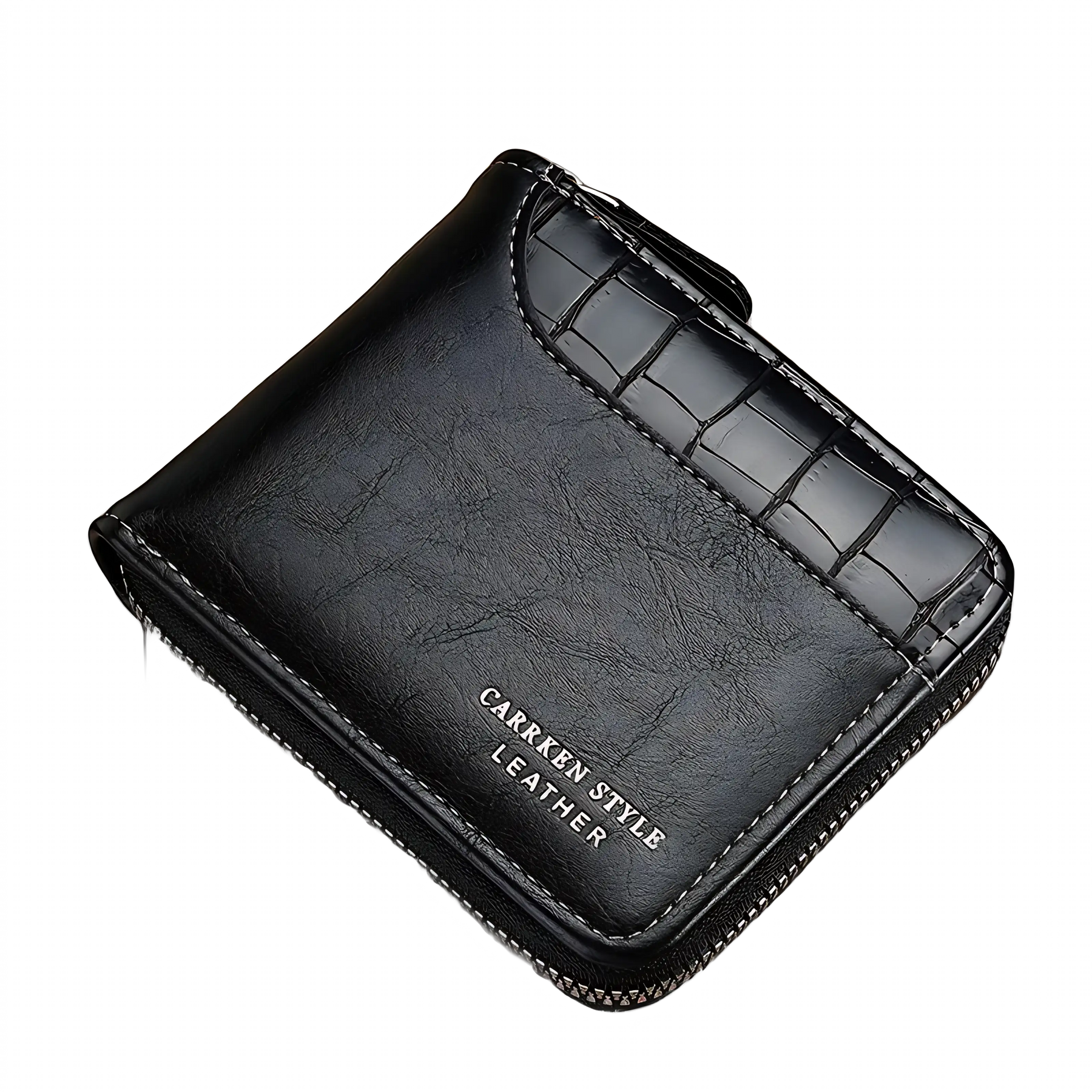 Carteira masculina em couro preto, estilo sofisticado e elegante.