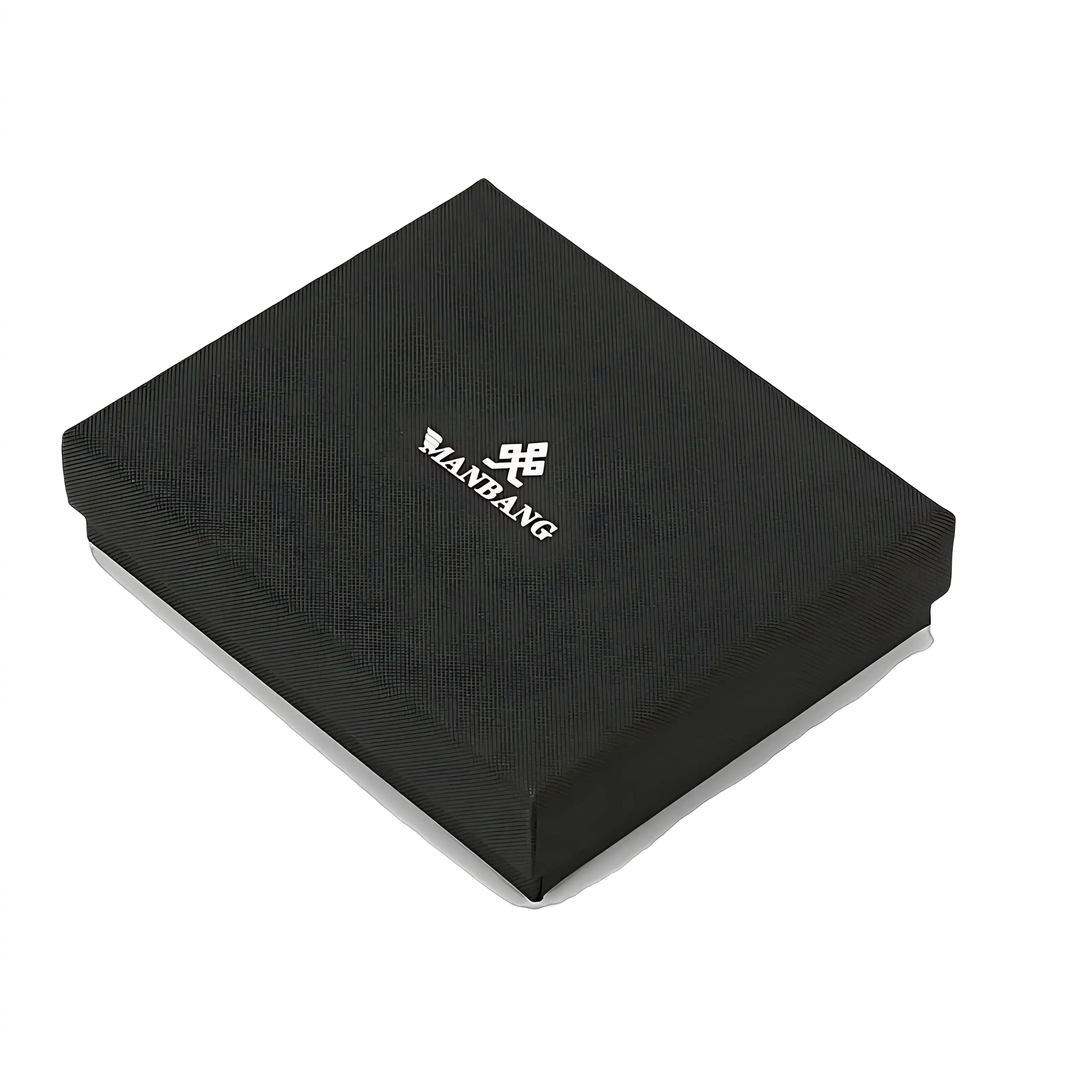 Caixa de presente preta elegante com logotipo em destaque, ideal para e-commerce.