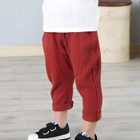 calça infantil masculina linho e algodão na cor vermelho.